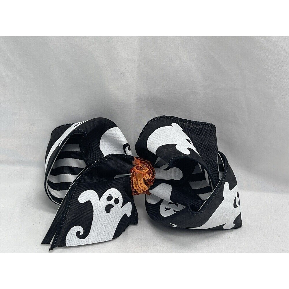 Boo! Ghost  Boutique Hair Bow Girls Clip Black White  Halloween